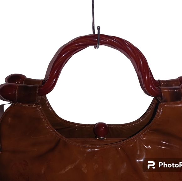 Vintage Unique Original By Holzman Brown Bag W/Cognac Lucite Twisted Shanks HOT! - Picture 3 of 15